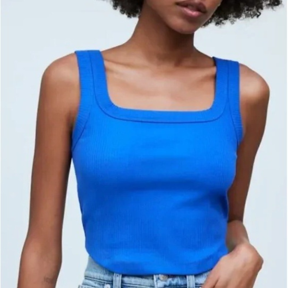Madewell Electric Blue Square Neck Ribbed Tank